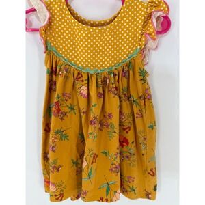 Matilda Jane Girls Mustard Yellow Floral Polka Dot Ruffle Sleeve Dress Kids